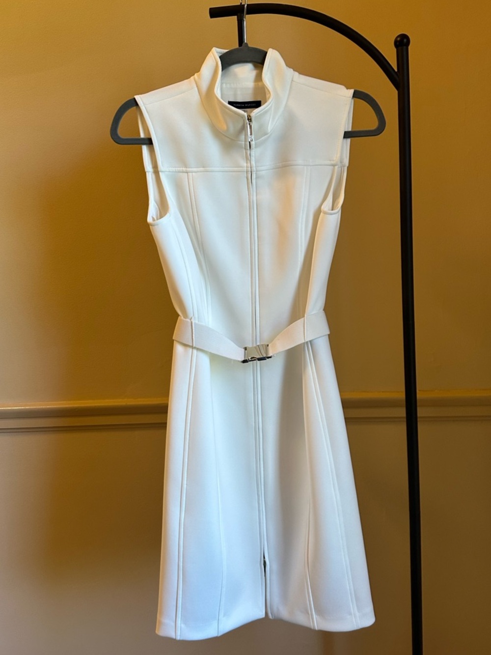 Tommy Hilfiger Sleeveless White Zip Front Belted Dress